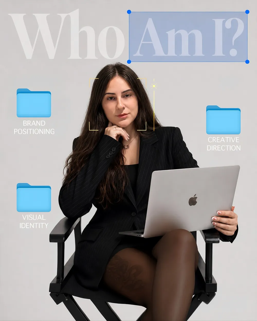Ивелина Тенева на корица в стил списание с надпис Who Am I